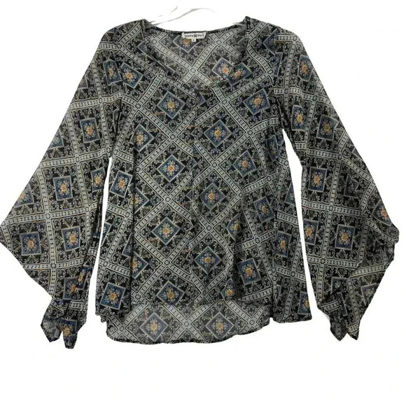 VTG Altar'd State Top S Paisley Print Sheer Bell Sleeve Cottagecore Medieval - Picture 2 of 12